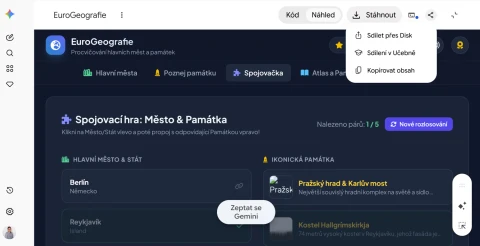 Propojení Gemini Canvas s Google Učebnou