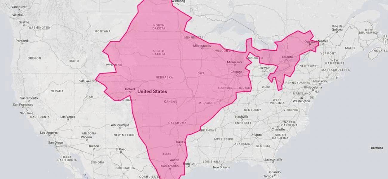 Srovnání velikosti Indie a USA
