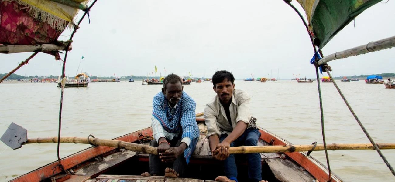 Triveni Sangam v Prayag, soutok Gangy, Jamuny a Saraswati