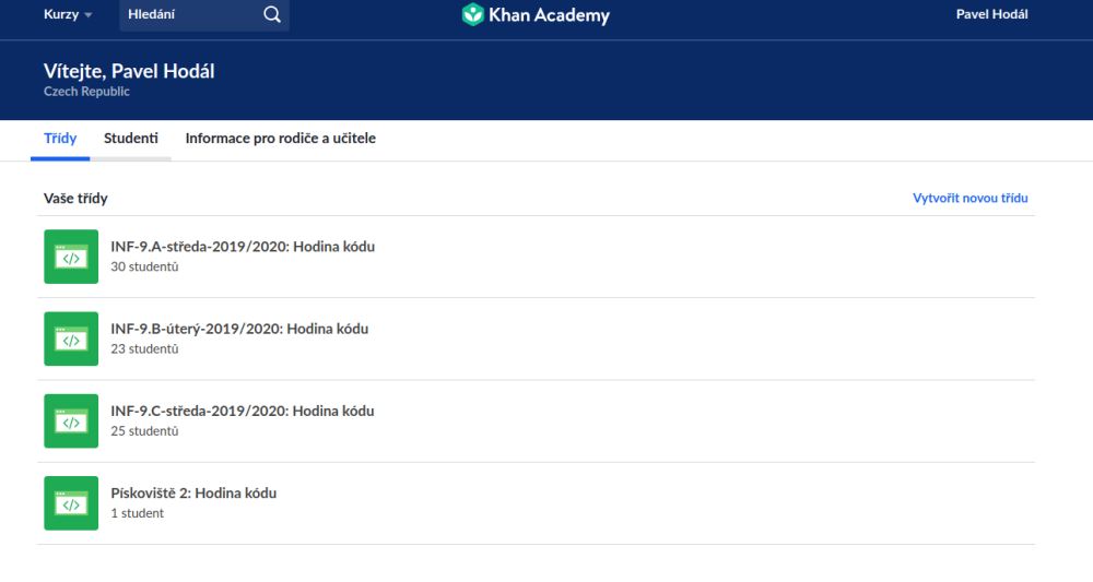 Khan  Academy - správa tříd