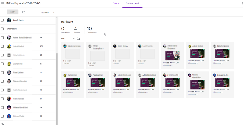 Quizizz se automaticky načítají do známkovaných úkolů v Google Classroom