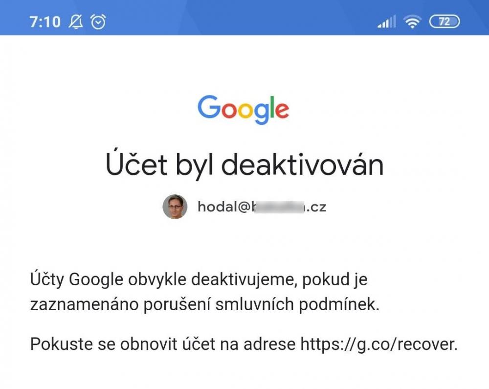 Google - váš účet byl deaktivován