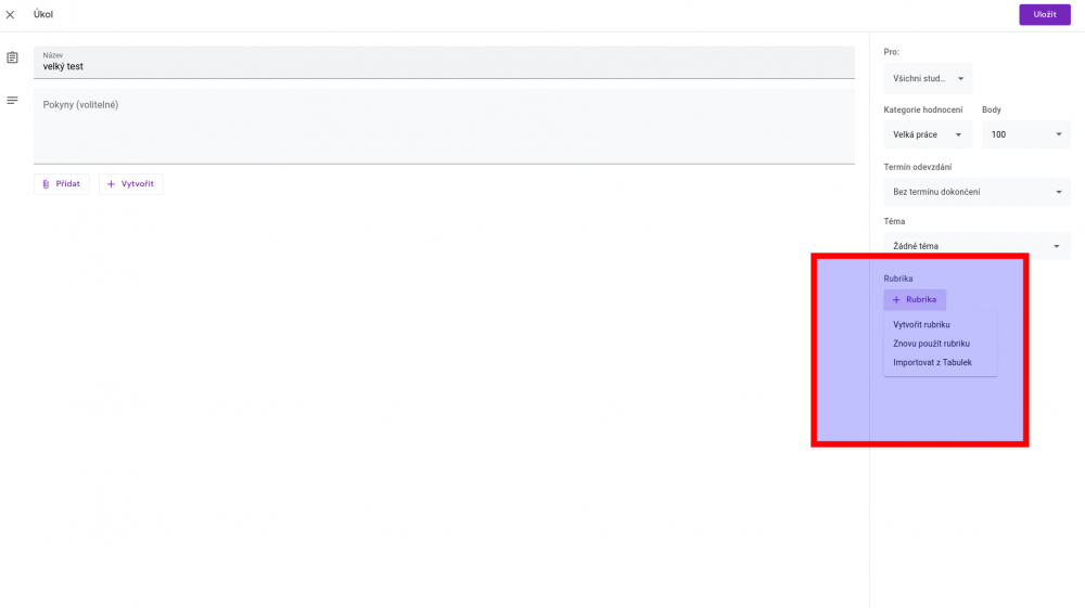 Rubriky v Google Classroom