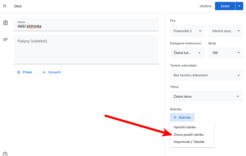 Google Classroom - kopie Rubrik