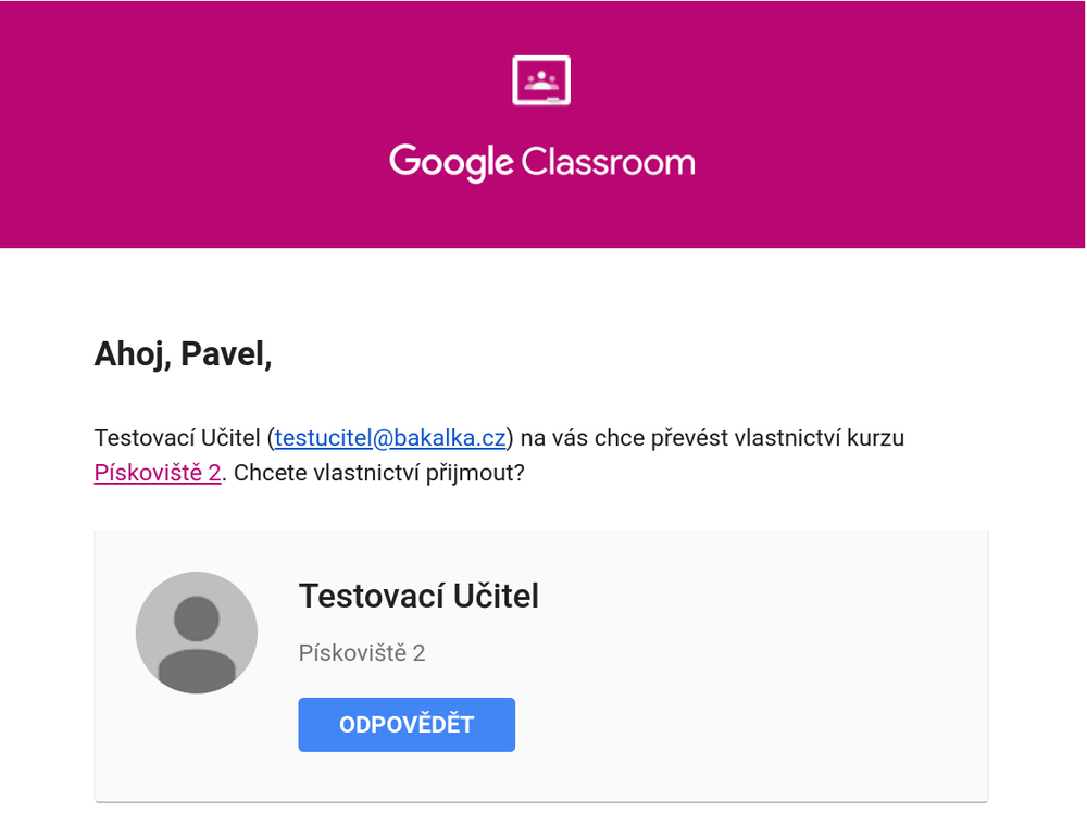 jak převést vlastnictví kurzu na jiného učitele