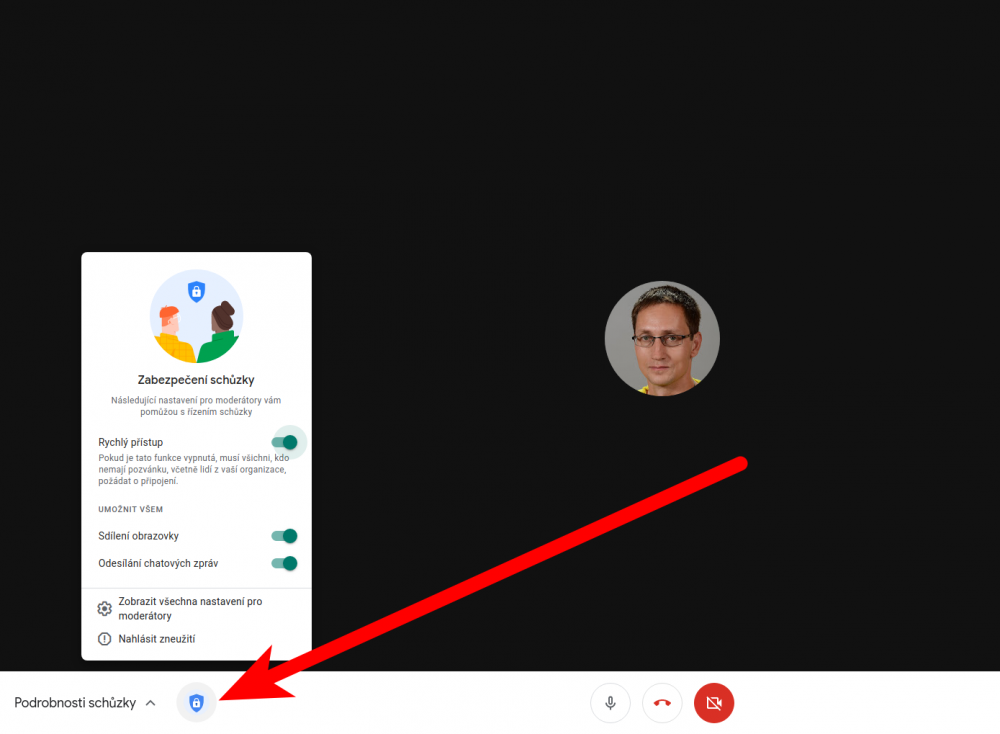 Ovládání pro moderátora - Google Meet
